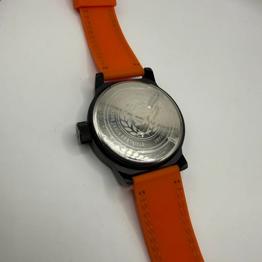 Kenneth Cole Reaction Orange Silicone Black Bezel 48mm RK1257 (New Battery) Rare